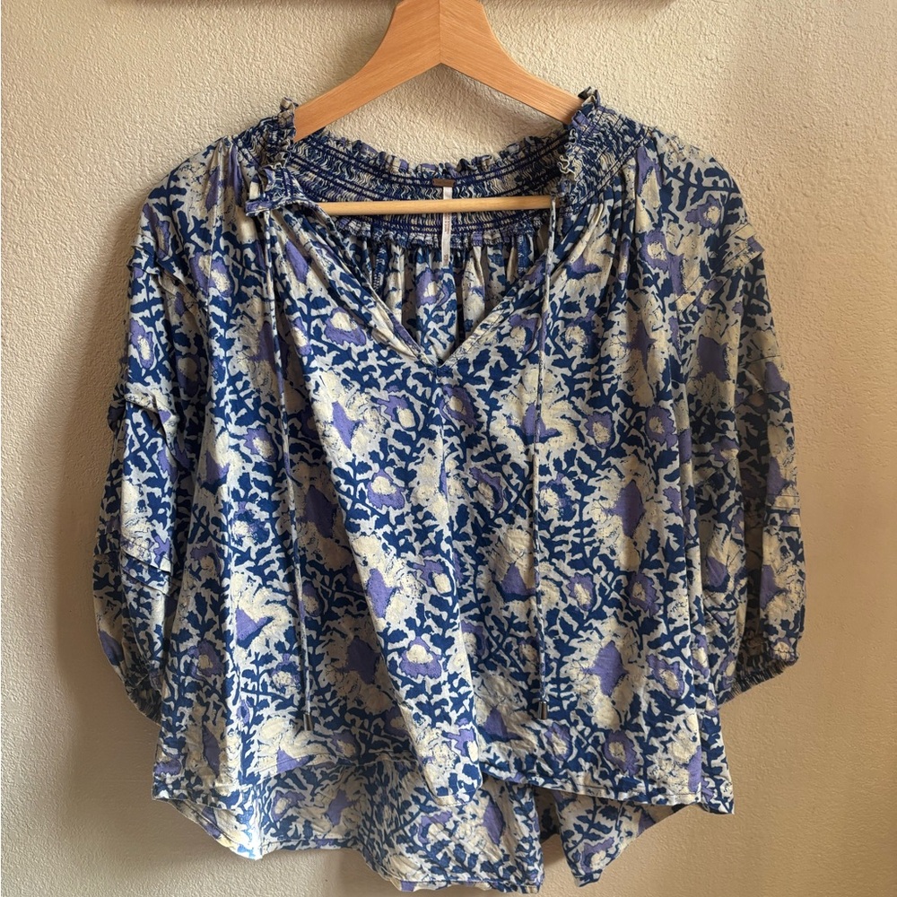 Free People Blue and Purple Floral Crop Top